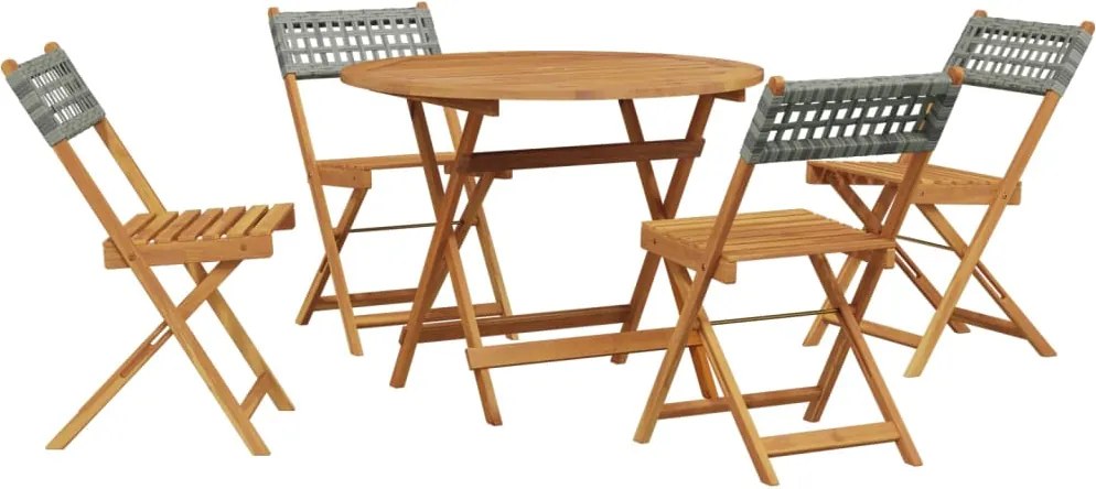 vidaXL Set mobilier grădină, 5 piese, gri, poliratan și lemn masiv