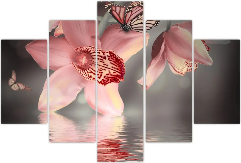 Tablou - Flori și fluture (150x105 cm)