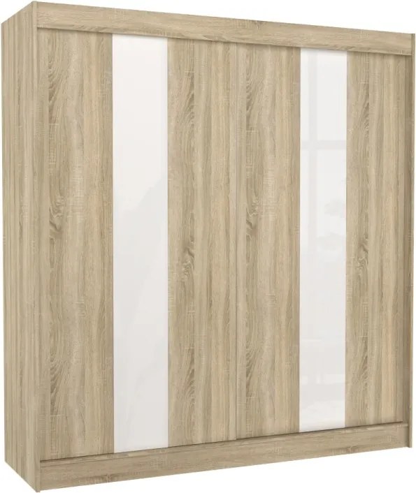 Dulap cu usi glisante 200x215 cm, Karen, ADRK Furniture (Culoare: Sonoma / Negru Lacobel)