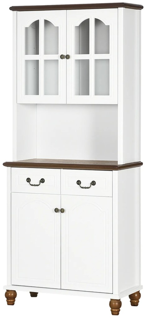 HOMCOM Sifonier de Bucătărie, Bufet, 2 Sertare, 2 Compartimente cu Uși, Design Clasic, Alb + Maro închis, 76 x 38 x 182 cm | Aosom Romania