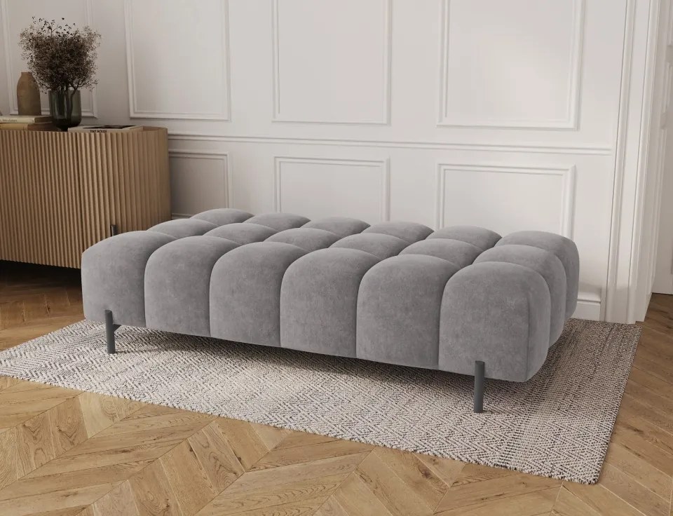 Taburet Tapitat cu Picioare Ferivo, gri velvet – Aura 04