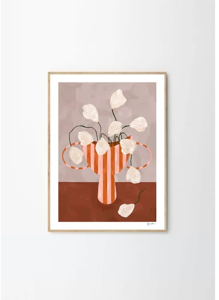 Poster 50x70 cm White Flowers in Striped Vase – Frankie Penwill – The Poster Club