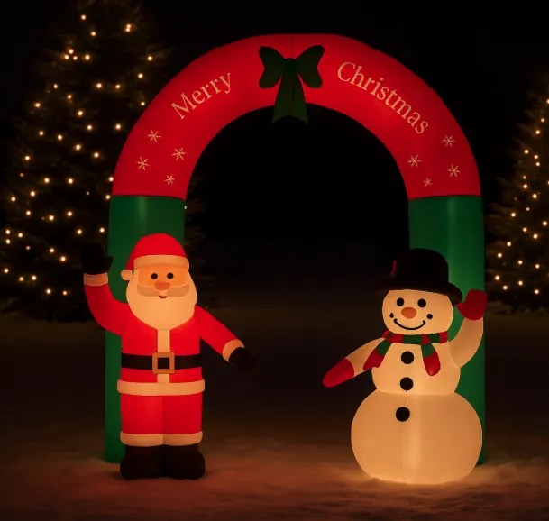 Poartă gonflabilă de Crăciun cu Moș Crăciun și om de zăpadă LED - 240 cm