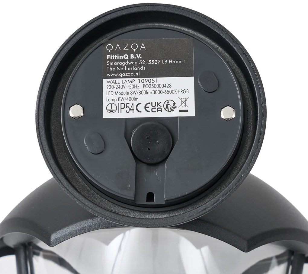 Lampă de perete inteligentă de exterior neagră cu sticlă transparentă, incluzând LED IP54 - Classica