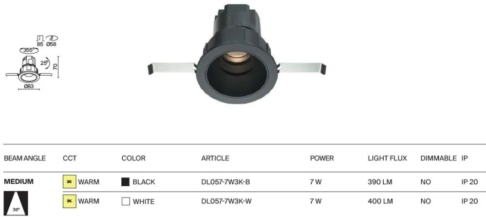 Spot LED incastrabil design tehnic Wise alb
