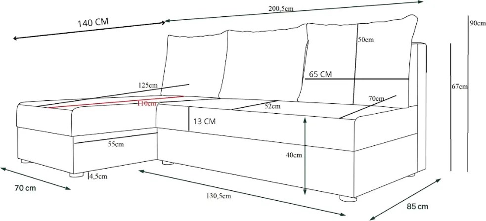 Coltar extensibil de colt VALERIO SLIM, verde inchis, reversibil, 200x140 cm + 2 perne GRATUIT
