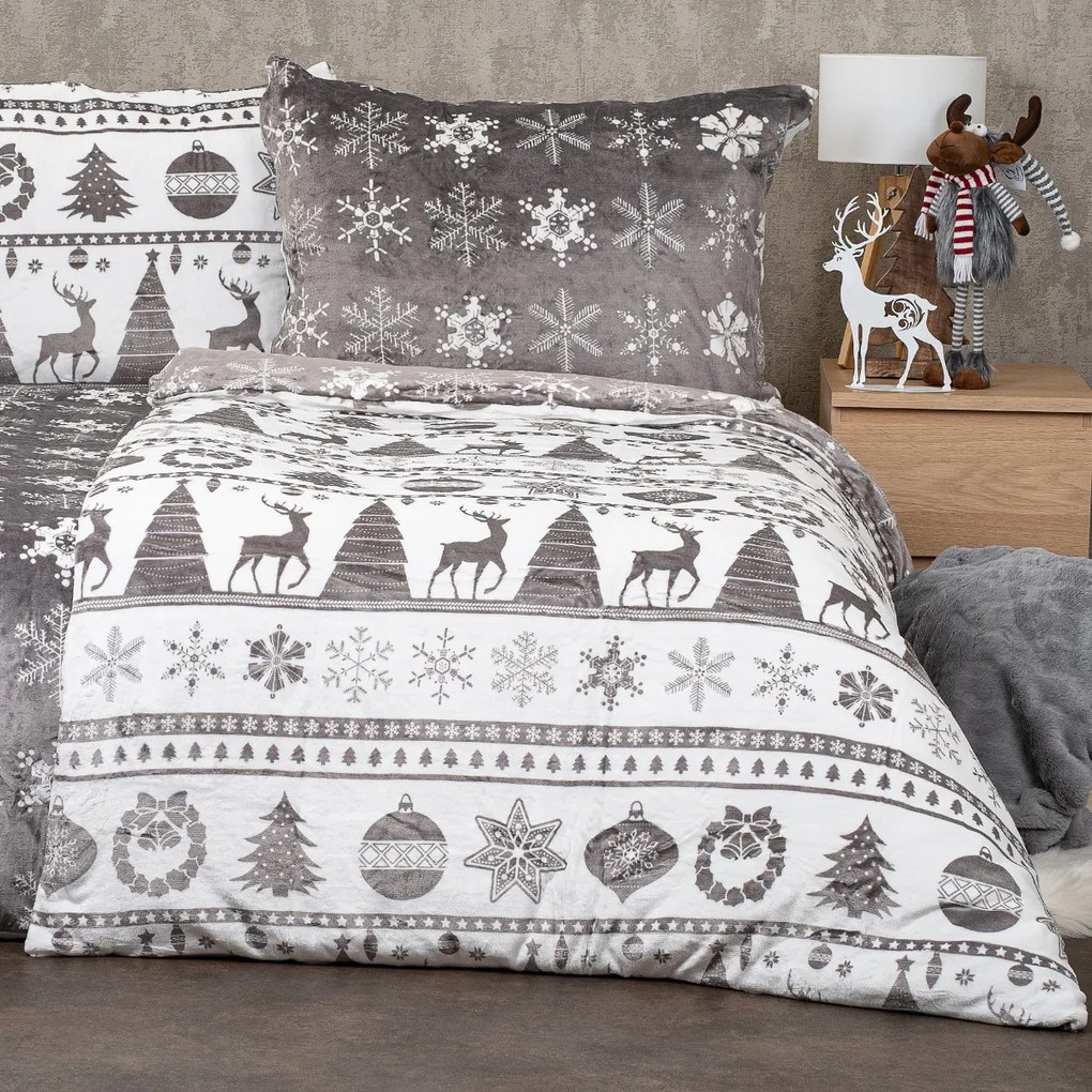 Lenjerie pat de Crăciun 4Home Christmas time,microflanelă, gri, 140 x 220 cm, 70 x 90 cm