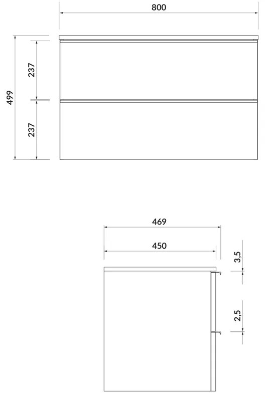 Mobilier suspendat Cersanit, Virgo 80, cu manere cromate, pentru lavoar pe blat, alb