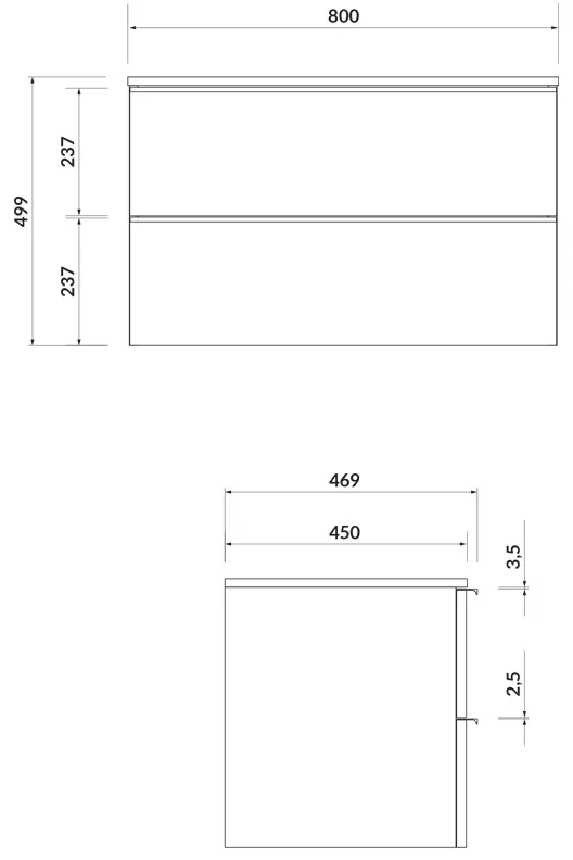 Mobilier suspendat Cersanit, Virgo 80, cu manere cromate, pentru lavoar pe blat, alb