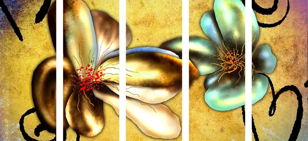 Tablou 5-piese flori vintage interesante