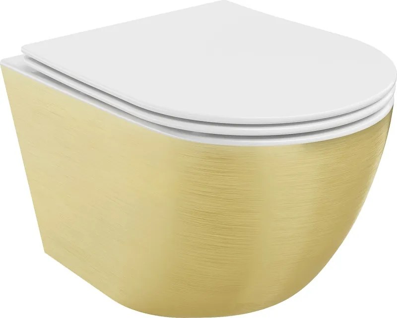 Mexen Lena vas WC Rimless cu capac cu coborâre lentă slim, duroplast, alb/auriu model linii - 30224007