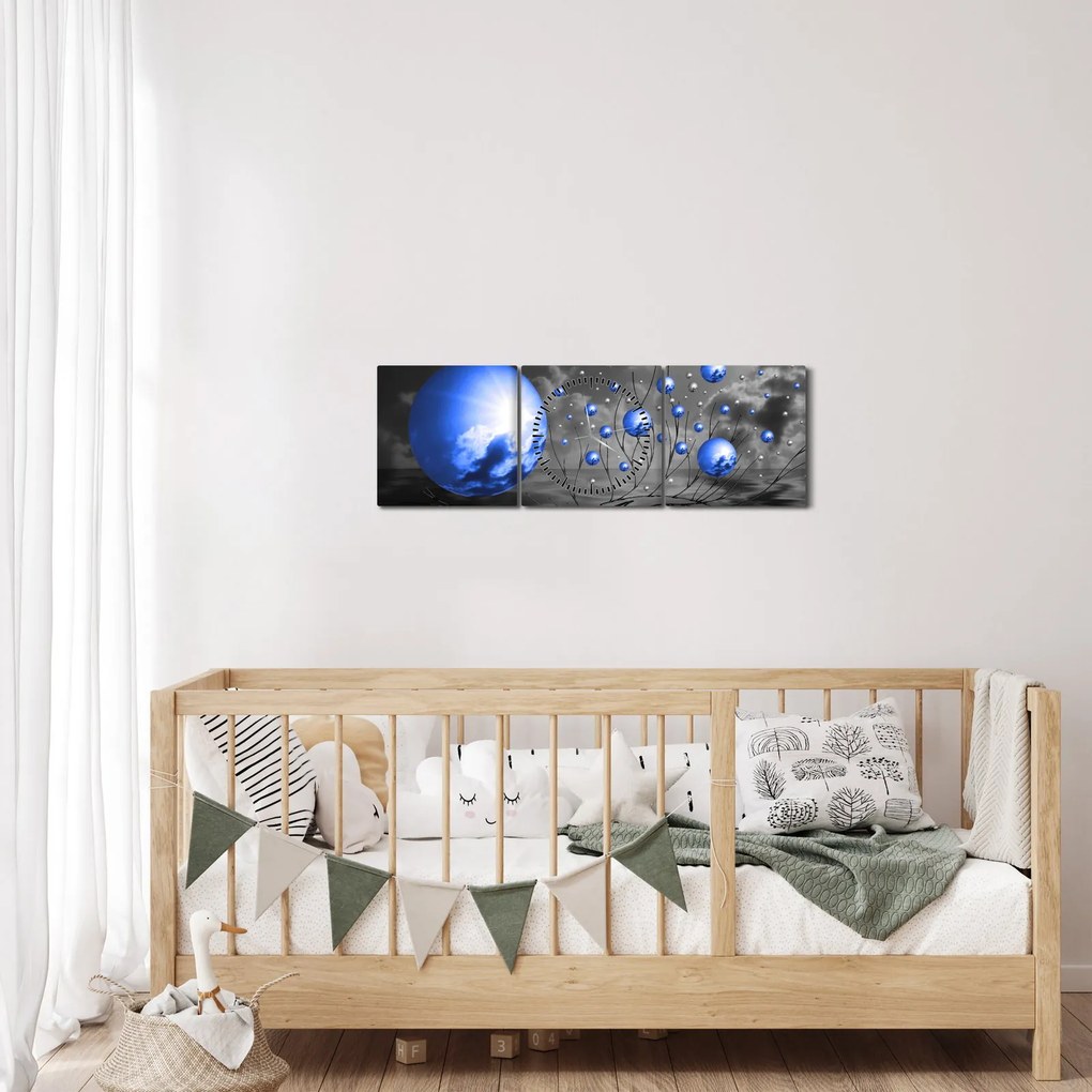 Tabloul bilelor albastru închis (cu ceas) (90x30 cm)