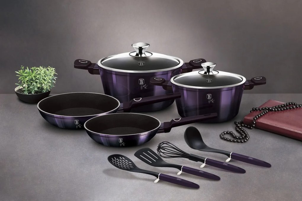 Set oale cu capace, cu strat antiaderent titan, 10 piese Purple Eclipse Berlinger Haus BH 7140