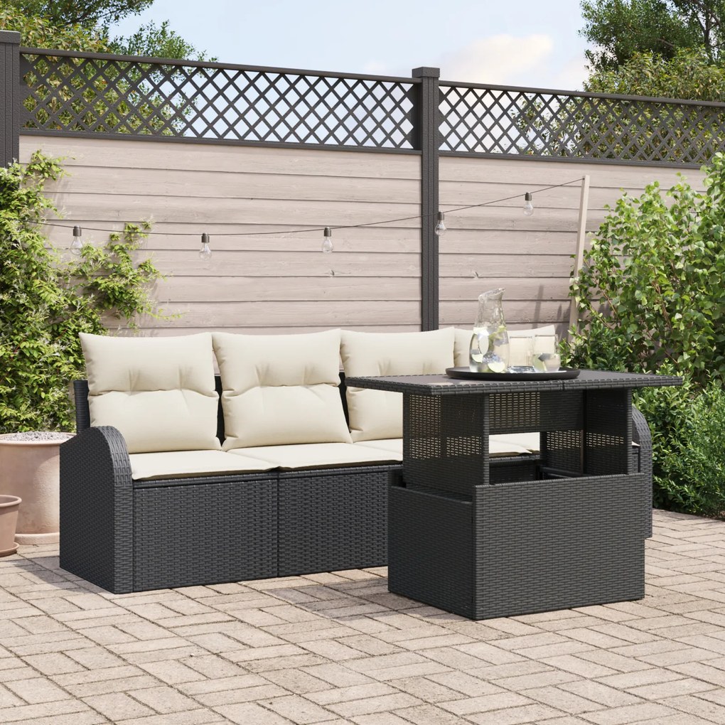 vidaXL Set de 5 Piese de Sofa pentru Grădină cu Perne Negru din Ratan Pol