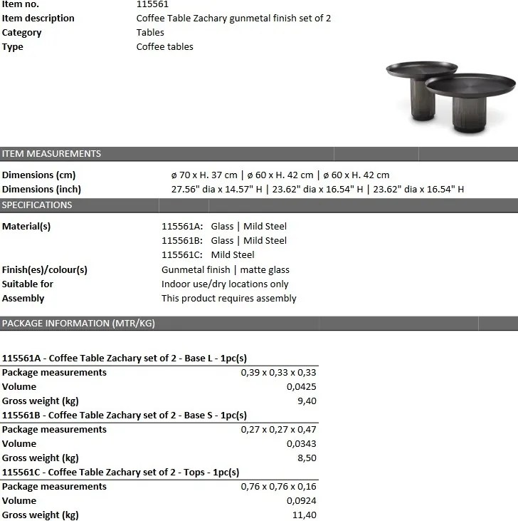 Set de 2 masute de cafea design modern LUX Zachary 115561 HZ