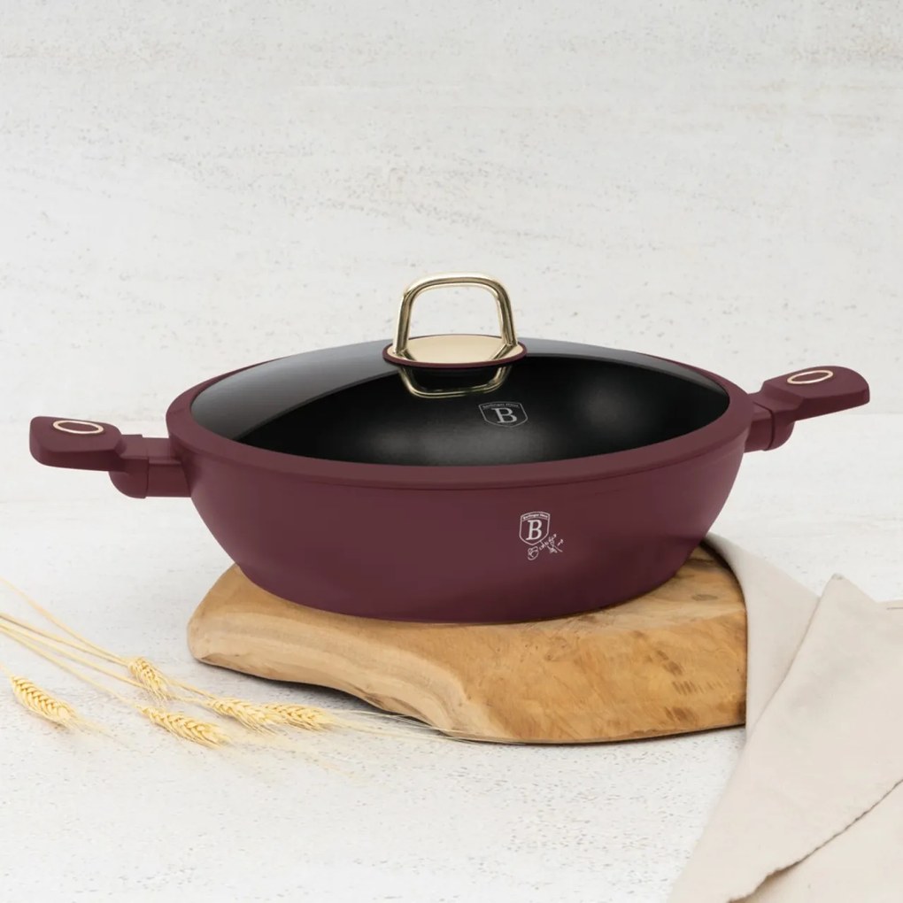 Cratita cu capac 30 cm 4,5L Leonardo Collection Berlinger Haus BH 8039, visiniu mat, mancarea nu se lipeste, compatibila cu inductie