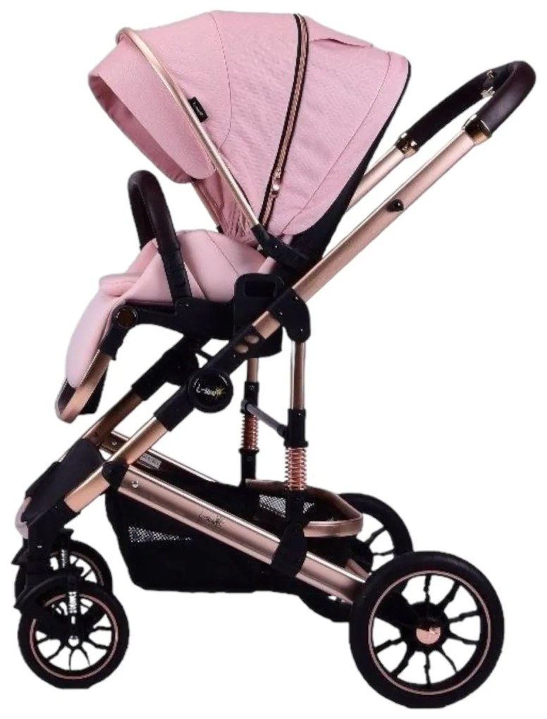 Carucior 3 in 1 reversibil si pliabil cu geanta inclusa si scoica auto, 0-36 luni, Roz - CPC-60-roz