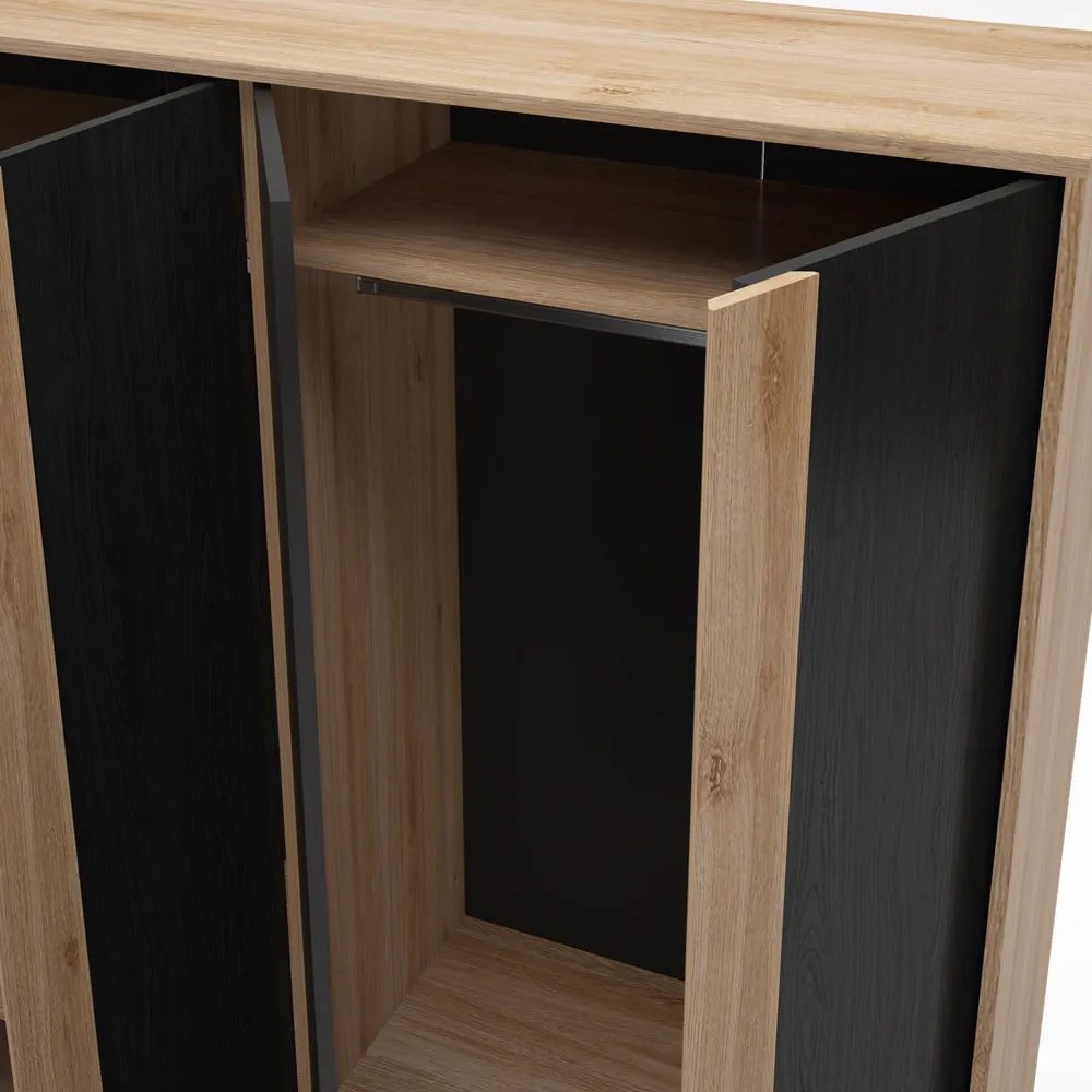Șifonier negru/în culoare naturală cu aspect de lemn de stejar 180x197,5x53 cm Dennis – Marckeric