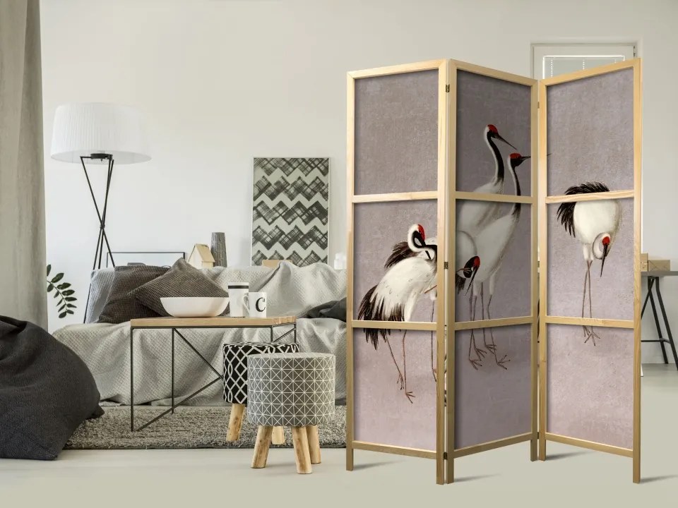 Paravan japonez - Cranes on a grey-pink background