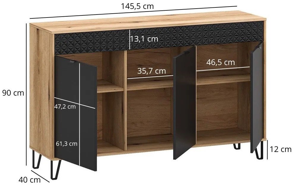 Dulap Botones (stejar evoke + negru) . 1116772
