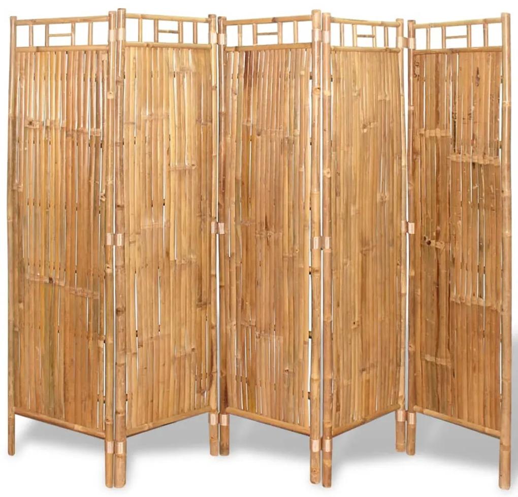 243716 vidaXL Separator cameră cu 5 panouri, bambus, 200 x 160 cm