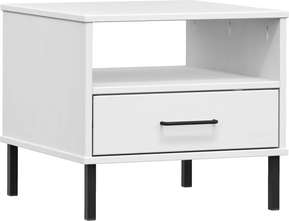 vidaXL Noptieră cu picioare metalice „OSLO”, alb, lemn masiv pin