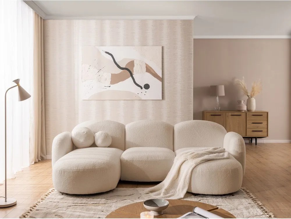 Colțar maro deschis cu tapițerie din țesătură bouclé (în formă de "U") Orbit – Ropez