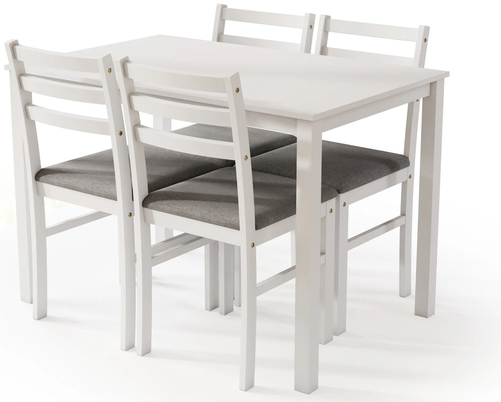 MAZZONI EXPORT Set TORINO masă + 4 scaune Alb/Gri deschis (material Sawana 21) - SET DE LEMN PENTRU BUCĂTĂRIE/SUFRAGERIE