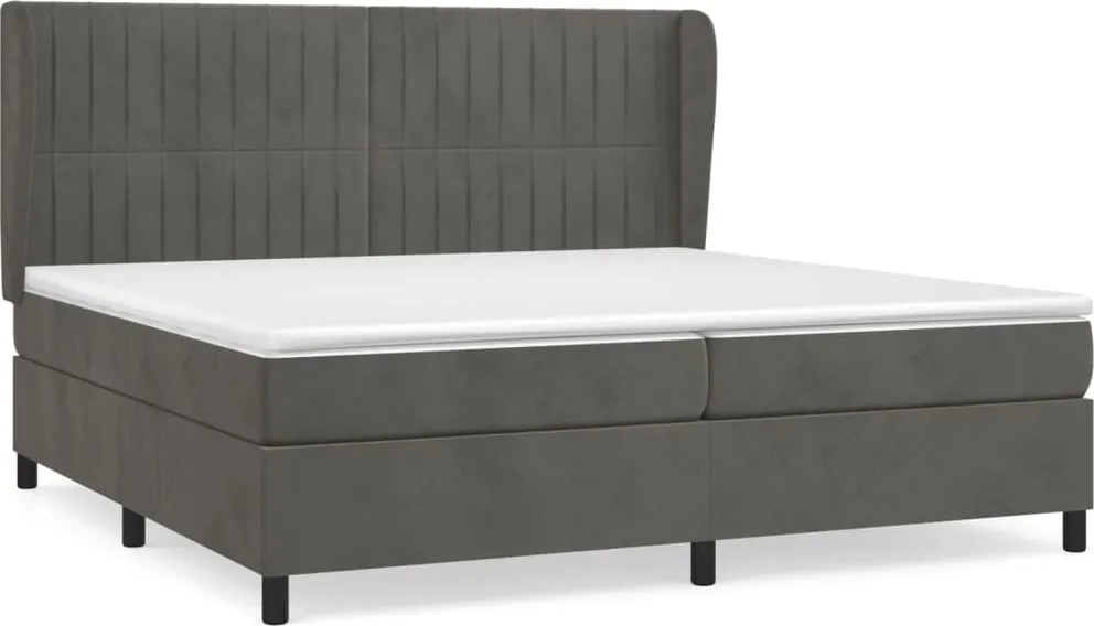 vidaXL Pat box spring cu saltea, gri închis, 200x200 cm, catifea
