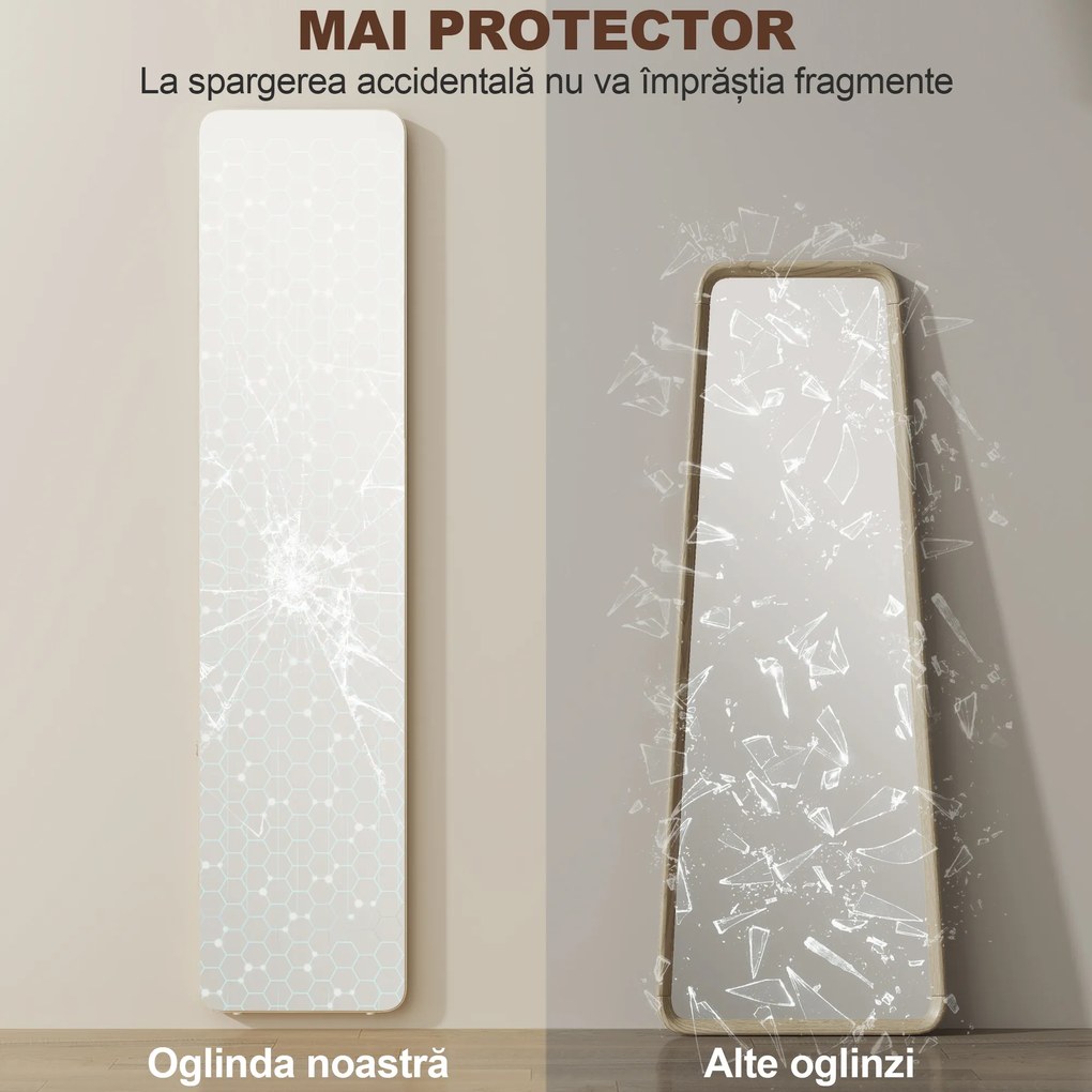 HOMCOM Oglindă de Podea și de Perete cu Cadru din Lemn și Suport Pliabil, 37 x 43 x 156 cm, Culoare Lemn | Aosom Romania