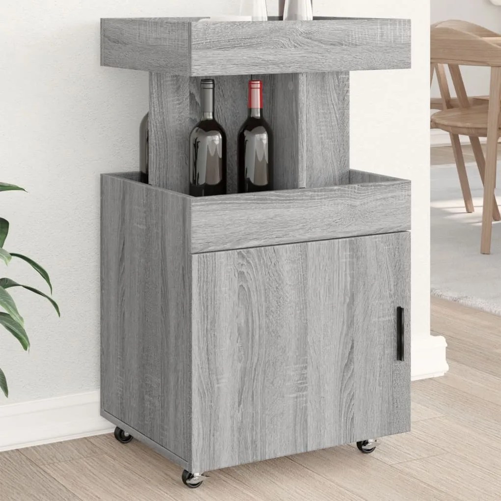 848267 vidaXL Cărucior de bar, gri sonoma, 50x41x89 cm, lemn prelucrat