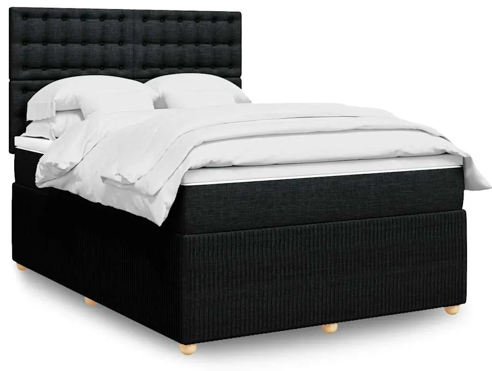 vidaXL Pat box spring cu saltea, negru, 140x200 cm, textil