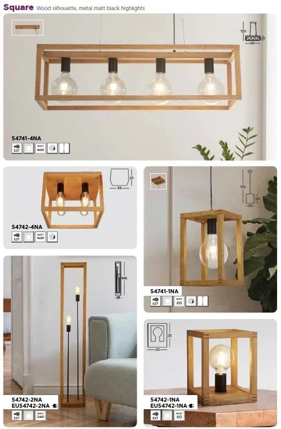 Lustra din lemn design rustic industrial Square 4L