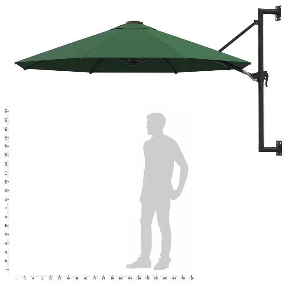 Umbrela soare, montaj pe perete, tija metalica, verde, 300 cm Verde