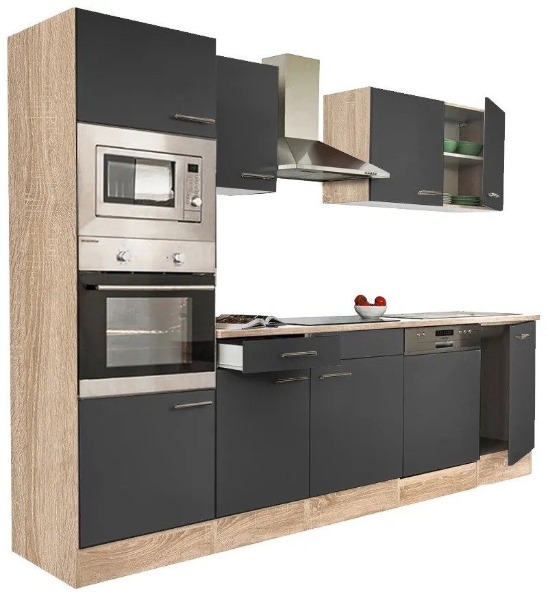 Mobilă de bucătărie Yorki 280 cu corp din stejar sonoma și față antracit satinat