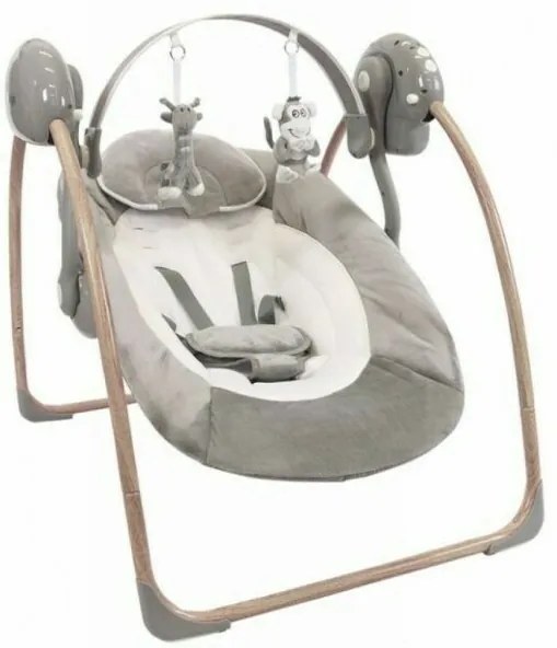 Bo Jungle - Leagan portabil pentru bebelusi, din lemn, cu arcada jucarii, Gri