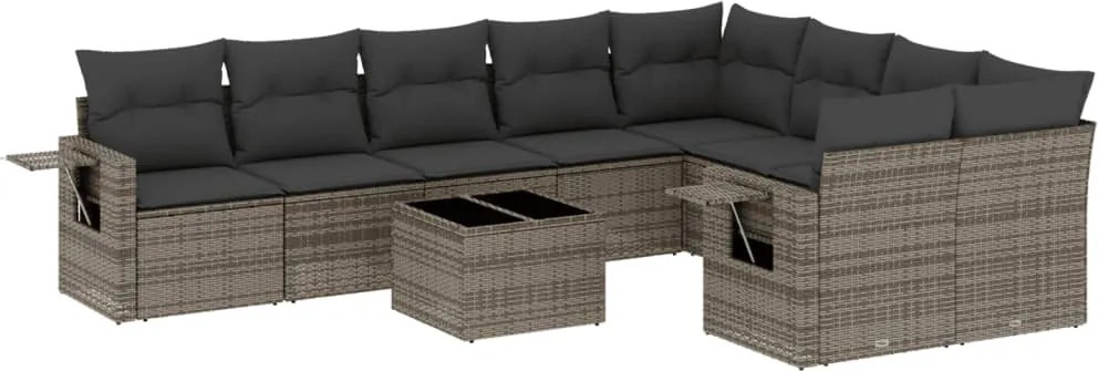 vidaXL Set mobilier de grădină cu perne, 10 piese, gri, poliratan