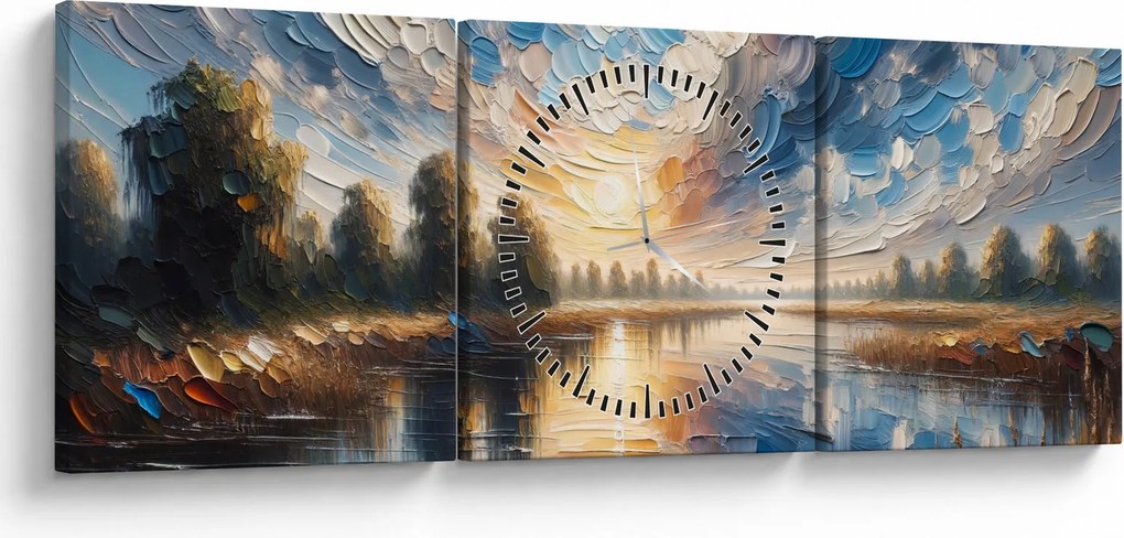 Tablou - Pictură cu soarele deasupra apei (cu ceas) (90x30 cm)