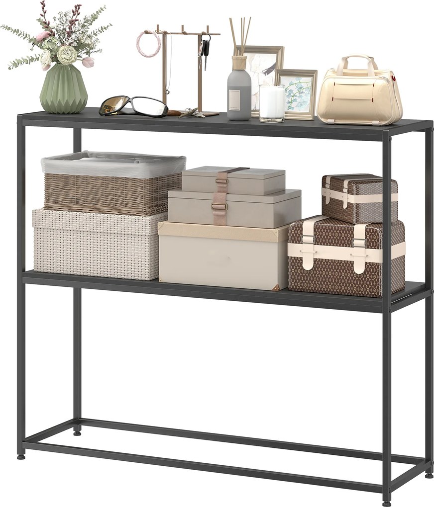 HOMCOM Consolă din oțel 2 etajere Design modern pentru living intrare coridor 100 x 30 x 87 cm Negru | Aosom Romania