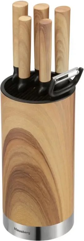 Set de cuțite de bucătărie Klausberg KB 9036, 7 piese, oțel inoxidabil, aspect de lemn, suport, maro
