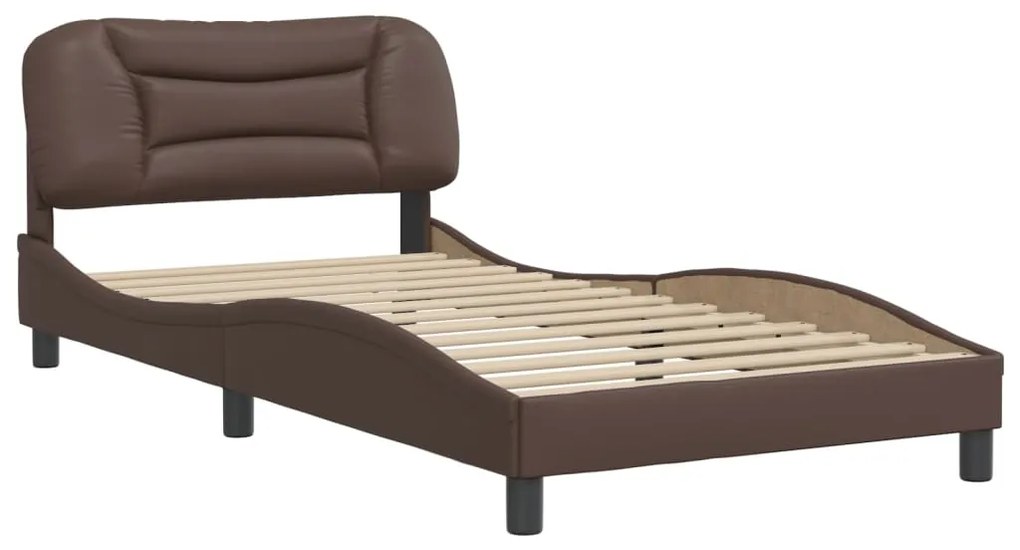 3207983 vidaXL Cadru de pat cu tăblie, maro, 100x200 cm, piele ecologică