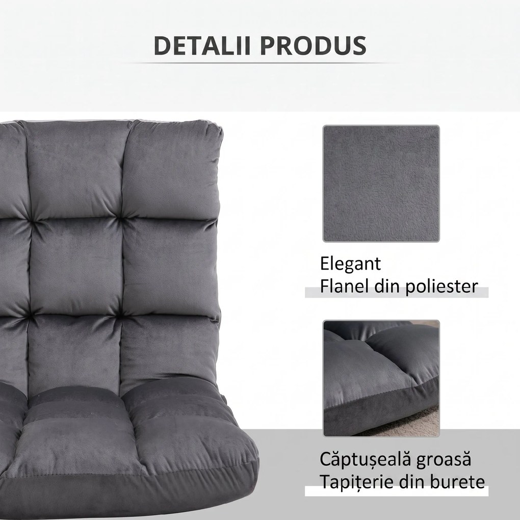 HOMCOM Fotoliu de Podea din Catifea cu Spătar Reglabil până la 180° și Tapițerie Groasă, 55x71x53.5cm, Gri Închis | Aosom Romania