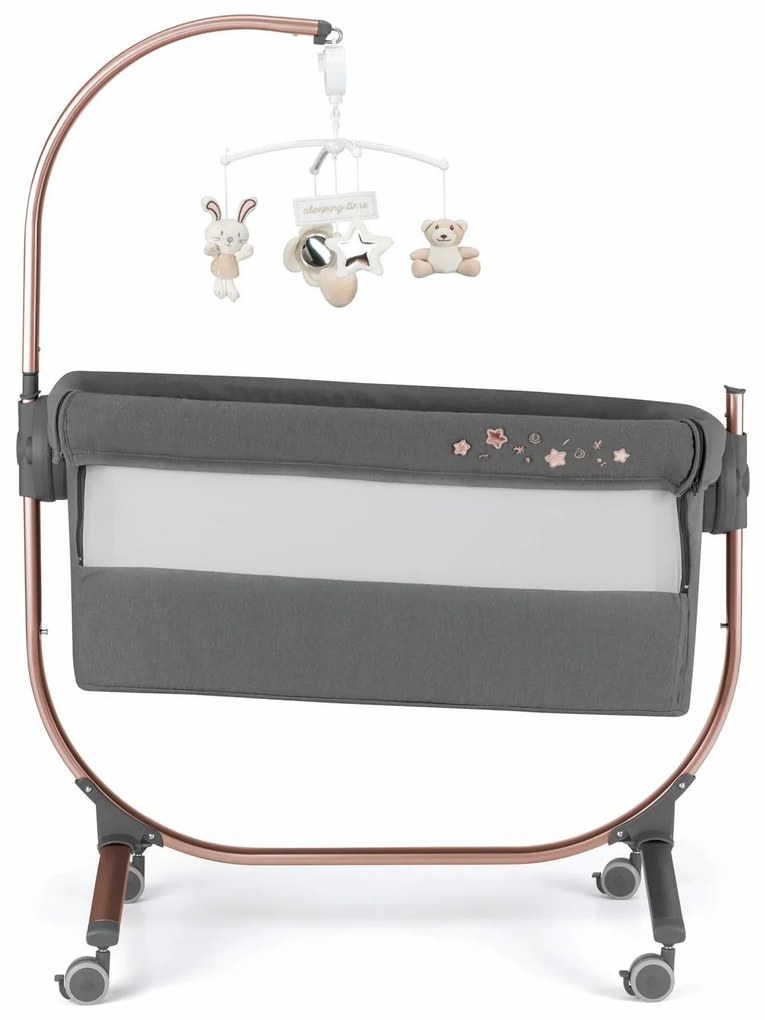 Patut cu leganare, Cullami, co-sleeper 2 in 1, Cu laterala culisanta, Cu setare unghiulara, Cu roti, Reglabil in 8 pozitii pe inaltime, Gold