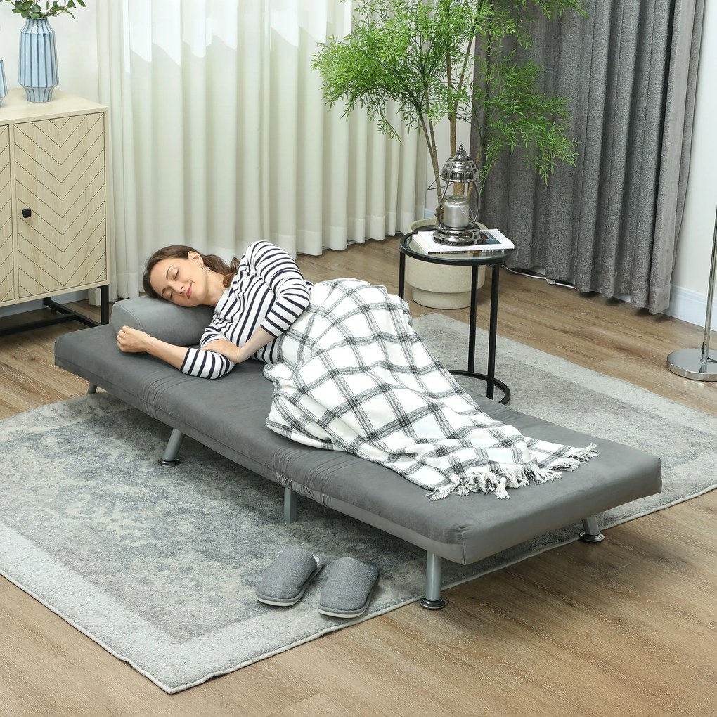 HOMCOM Fotoliu pliabil cu funcție de pat, fotoliu relaxabil pliabil în imitație de catifea, Spătar ajustabil în 5 poziții, 75 x 70 x 75 cm, Gri | Aosom Romania