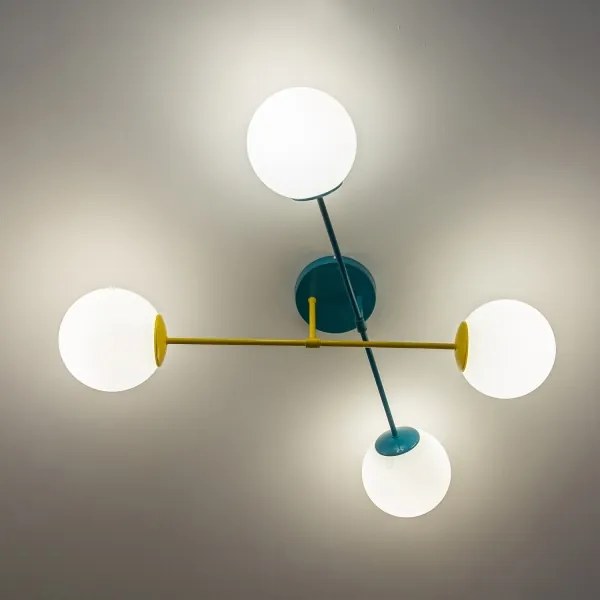 Lustru aplicat MOON, 4xE27/15W/230V, turcoaz/galben