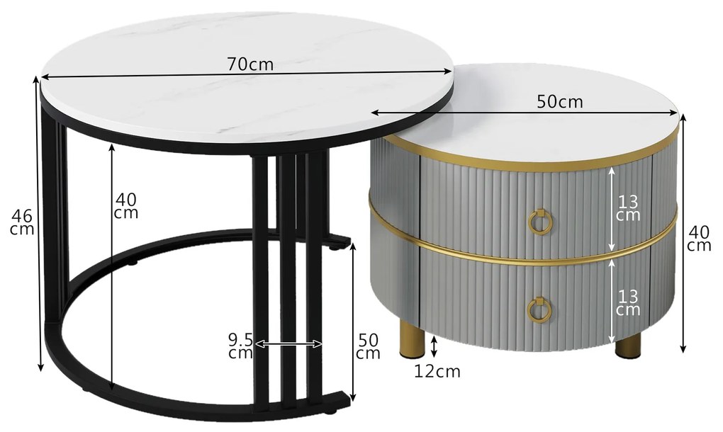 Măsuță de cafea 2-în-1 Rotundă din MDF, Gri | Aosom Romania