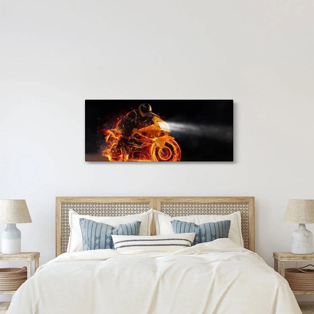 Tablou - Motociclist cu flăcări (120x50 cm)