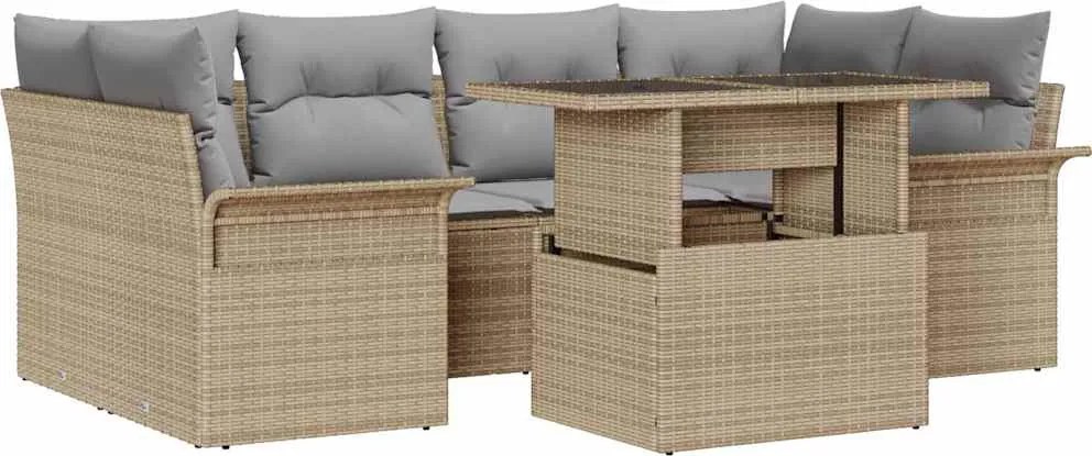 vidaXL Set de canapele pentru grădină cu pernă 7 pcs Bej Rattan poli