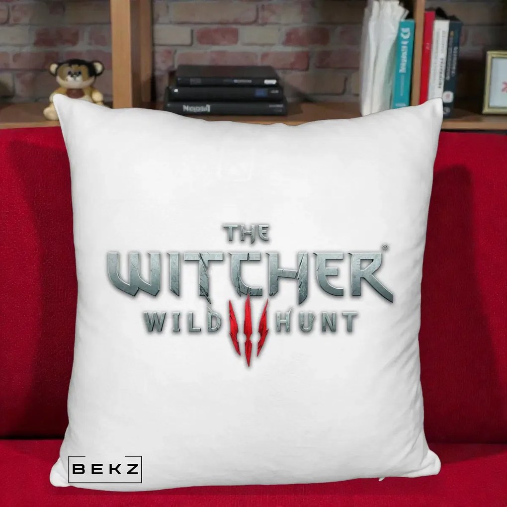 Perna Personalizata The Witcher 3 Wild Hunt, 40x40 cm, Alb Pufos, Husa Detasabila, Perna Inclusa, BEKZ®