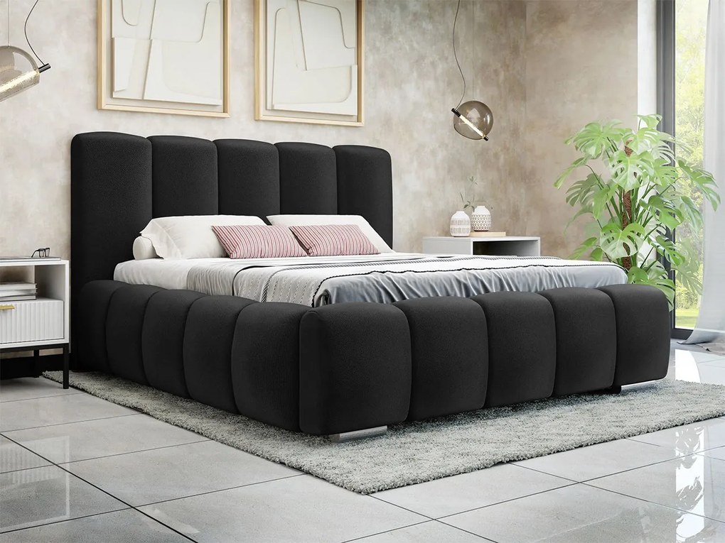 Pat matrimonial 160 cm Leskana (Negru) (cu somieră) (cu sp. depozitare). Promo -17%. 1104258